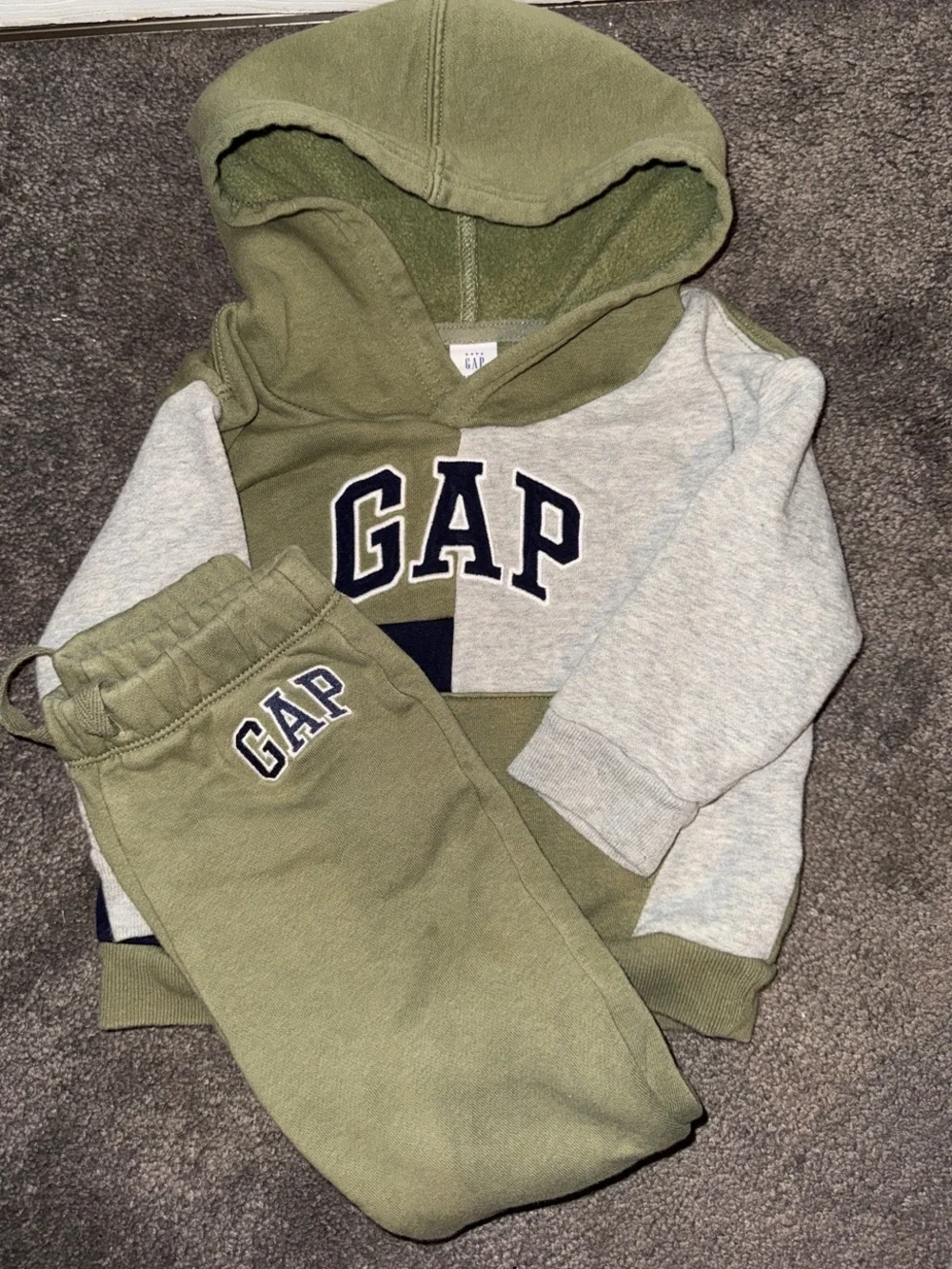 GAP Olive Green & Heather Gray Baby Hoodie + Pants Set